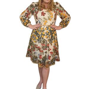 Belle Terre The Sigrid Beige Floral Midi Dress Size S